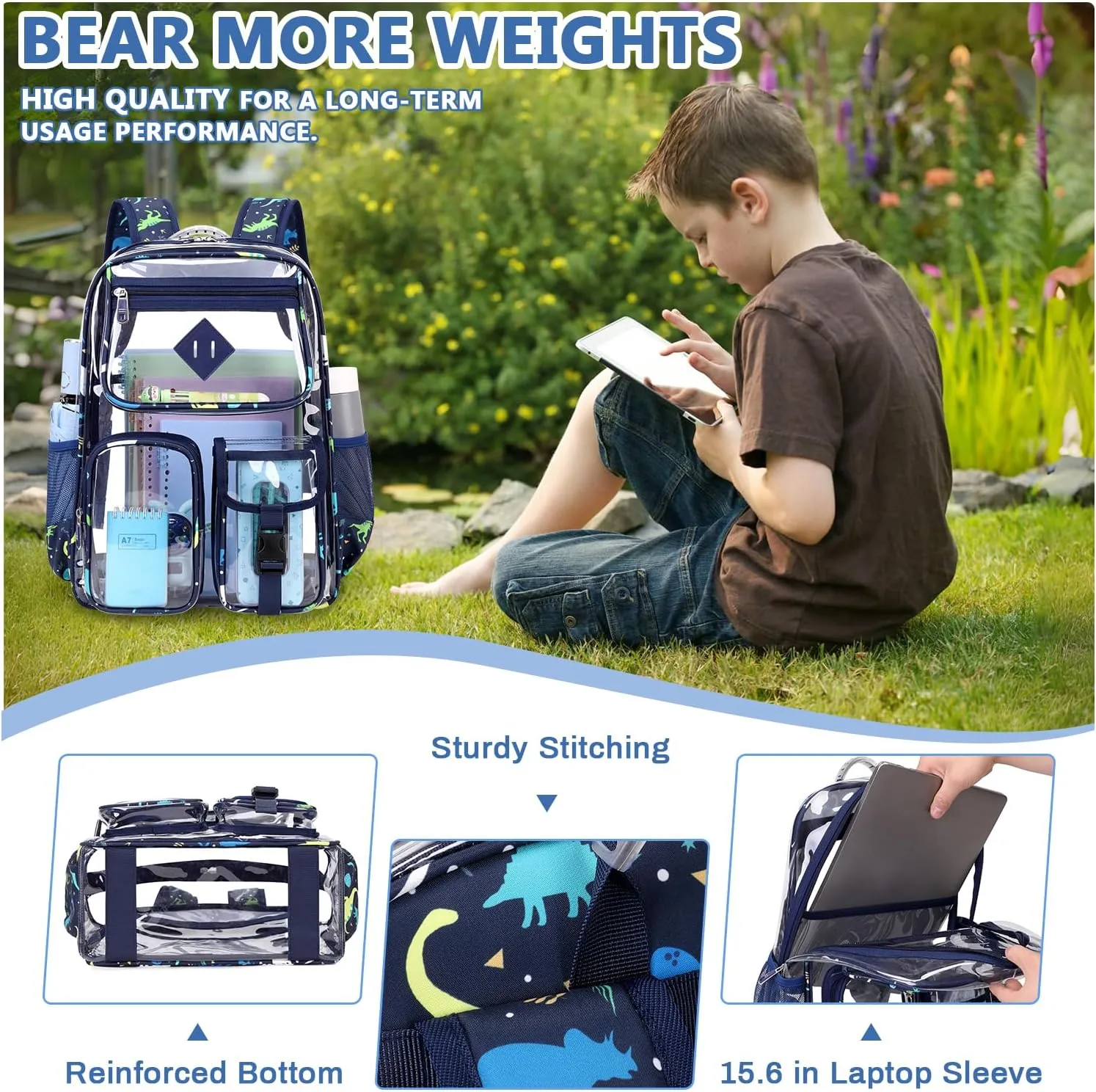Clear Backpack for School,Heavy Duty PVC Transparent Bookbag for Girls Stadium Approved See Through Backpack
