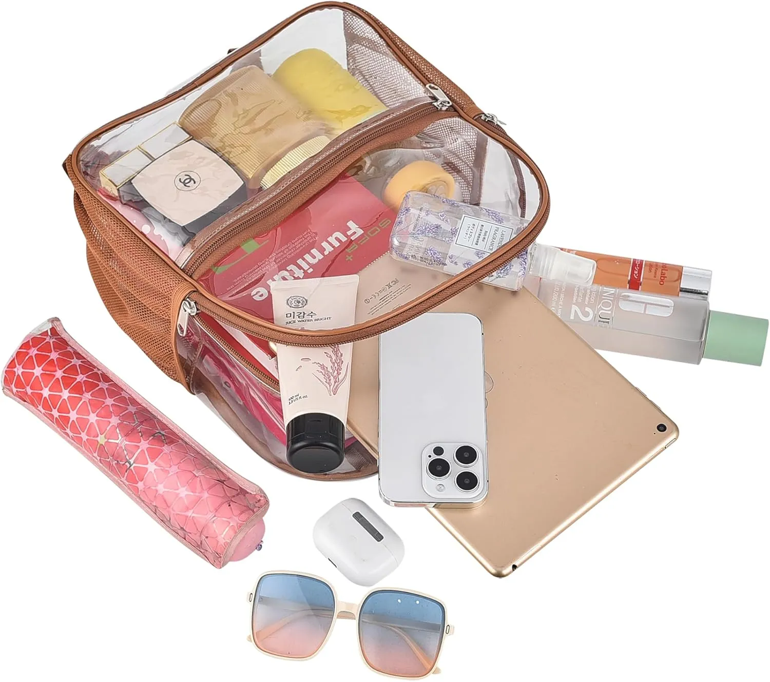 Clear Backpack for Stadium Events 12x12x6 Mini Small Clear Backpack with Front Pocket for Concert Sport Events Work Travel(Coffee brown)