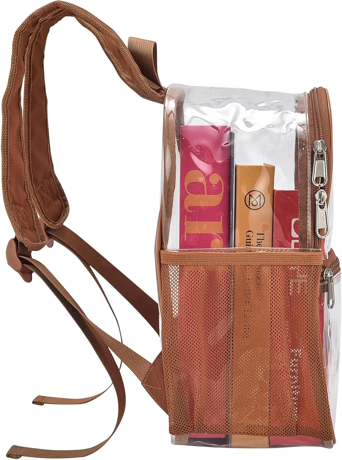 Clear Backpack for Stadium Events 12x12x6 Mini Small Clear Backpack with Front Pocket for Concert Sport Events Work Travel(Coffee brown)