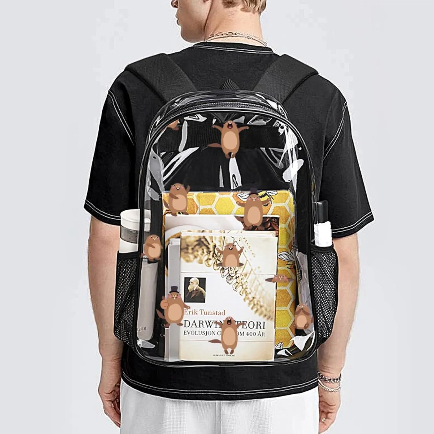 Clear Backpack for Stadium Events Concert Cute Cartoon Marmot Waterproof Heavy Duty for Adult Women Men Summer Clear Transparent Bag for Sport Event Work