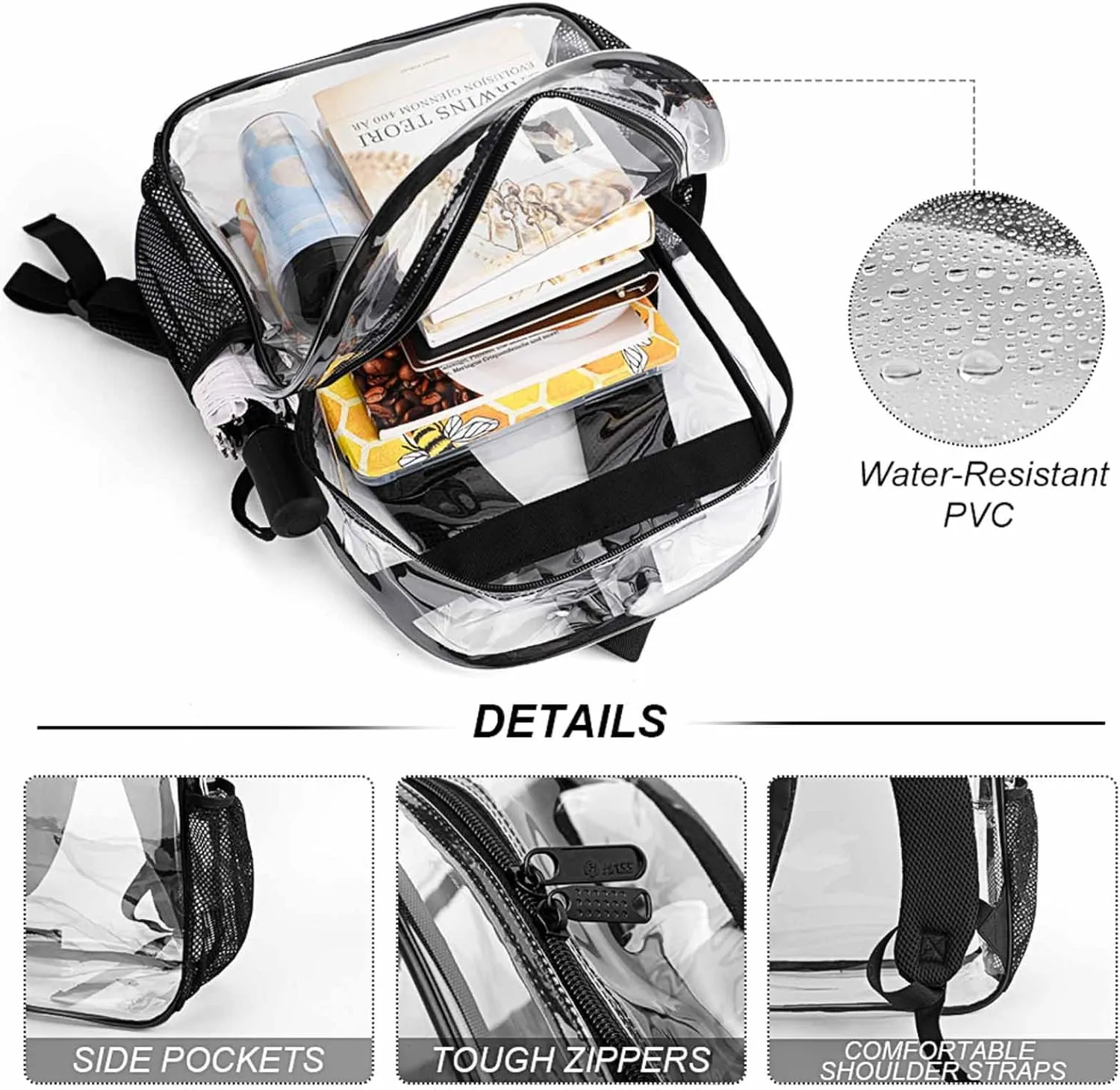 Clear Backpack for Stadium Events Concert Cute Cartoon Marmot Waterproof Heavy Duty for Adult Women Men Summer Clear Transparent Bag for Sport Event Work