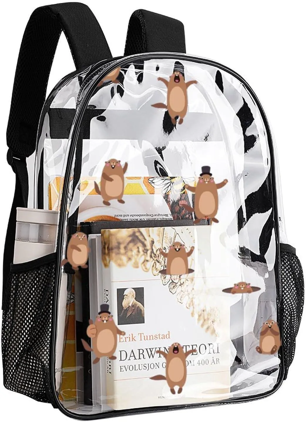 Clear Backpack for Stadium Events Concert Cute Cartoon Marmot Waterproof Heavy Duty for Adult Women Men Summer Clear Transparent Bag for Sport Event Work