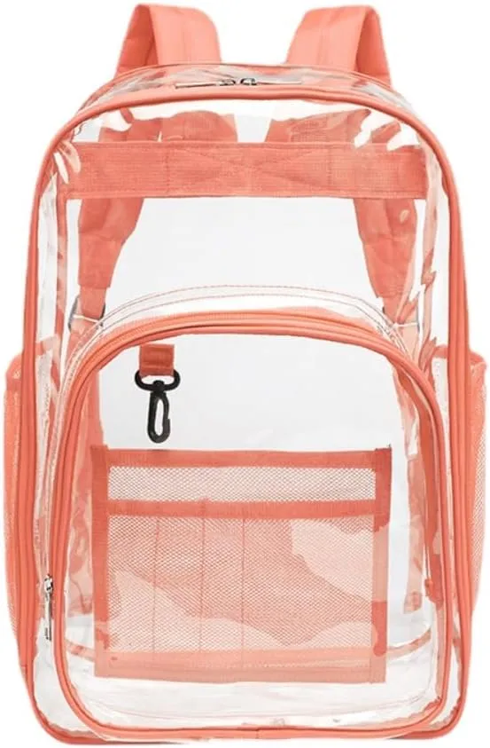 Clear Backpack Heavy Duty PVC Transparent Backpack Large Clear Bag for Stadium Events Work (Orange)