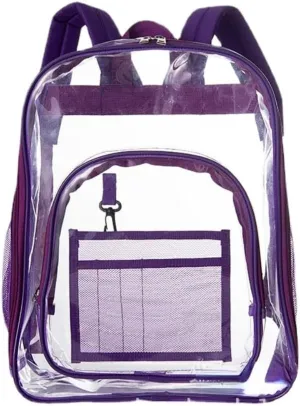 Clear Backpack Heavy Duty PVC Transparent Backpack Large Clear Bag for Stadium Events Work (Purple)