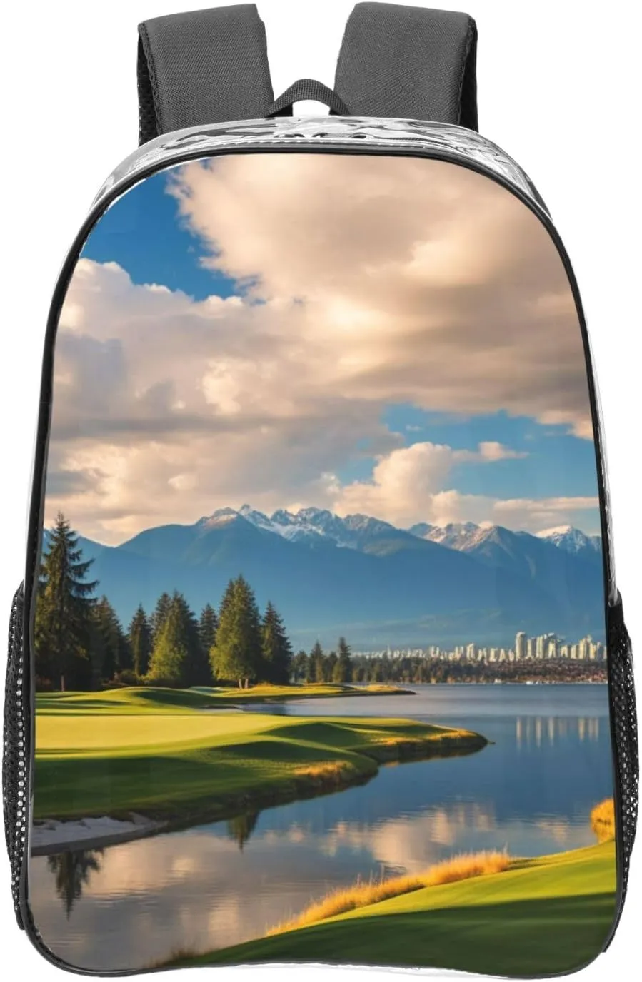 Clear Backpack Heavy Duty PVC Transparent Backpack Large Clear Bag for Travel, Work, Concert, Vancouver Golf Course Print 16"