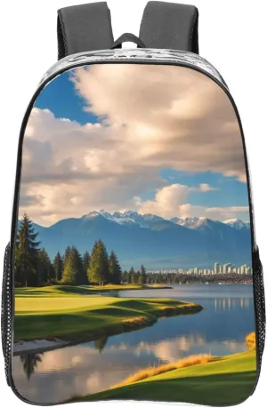 Clear Backpack Heavy Duty PVC Transparent Backpack Large Clear Bag for Travel, Work, Concert, Vancouver Golf Course Print 16"