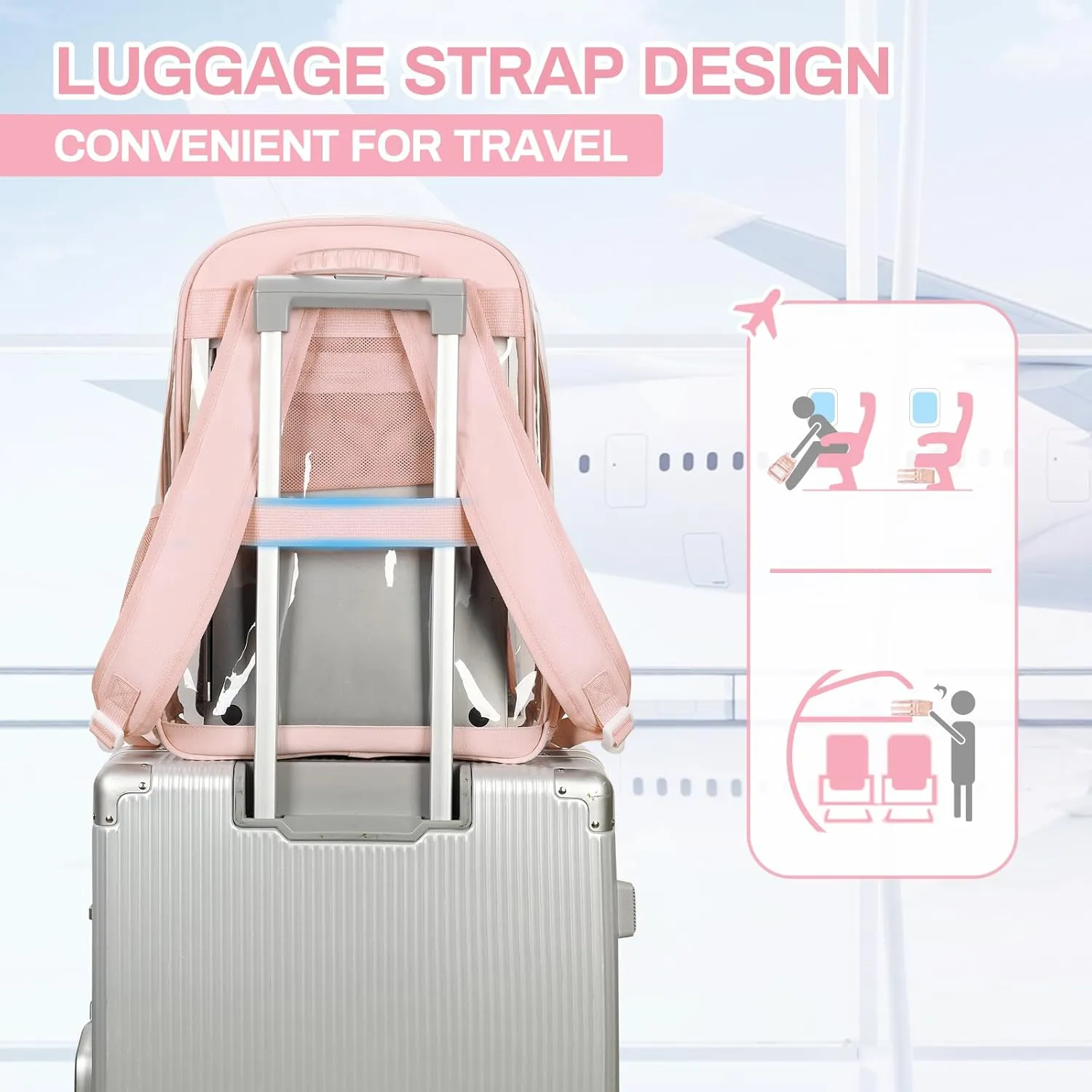 Clear Backpack, Heavy Duty See Through Book Bag for Work, Security, Concerts, College Transparent PVC bookback Stadium Approved, Light Pink