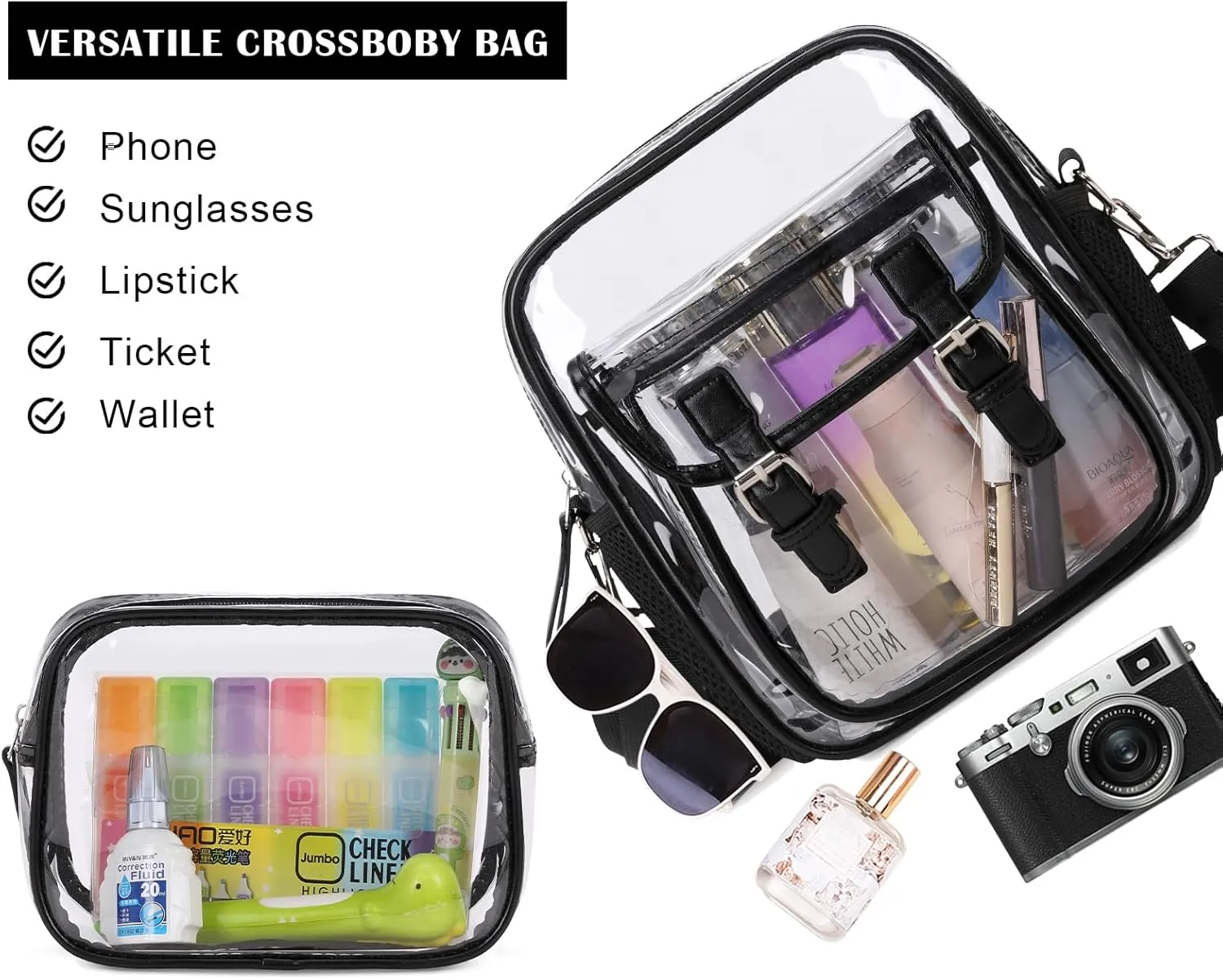 Clear Backpack Heavy Duty Thick - Clear Bookbag with Lunch Bag Set for School See Through PVC Transparent Backpacks for College Travel Work Girls Women (Black)