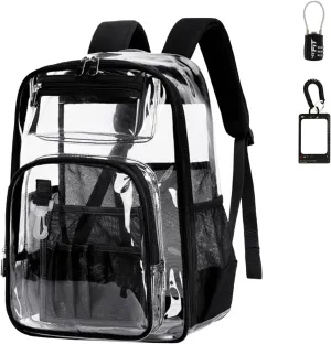 Clear Backpack Heavy Duty,Large Transparent Bookbag,PVC See Through Backpack for Stadium Security Work,H17 (Black)