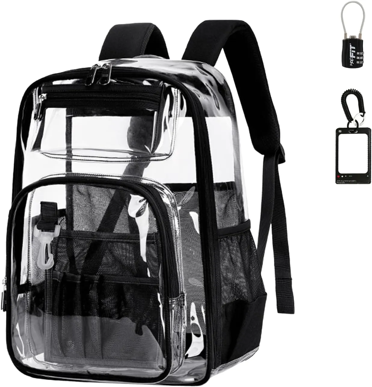 Clear Backpack Heavy Duty,Large Transparent Bookbag,PVC See Through Backpack for Stadium Security Work,H17 (Black)