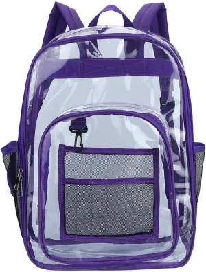 Clear Backpack PVC Shoulder Bag, Heavy Duty Transparent Rucksack See Through Bag for School Sports and Travel, Purple, L