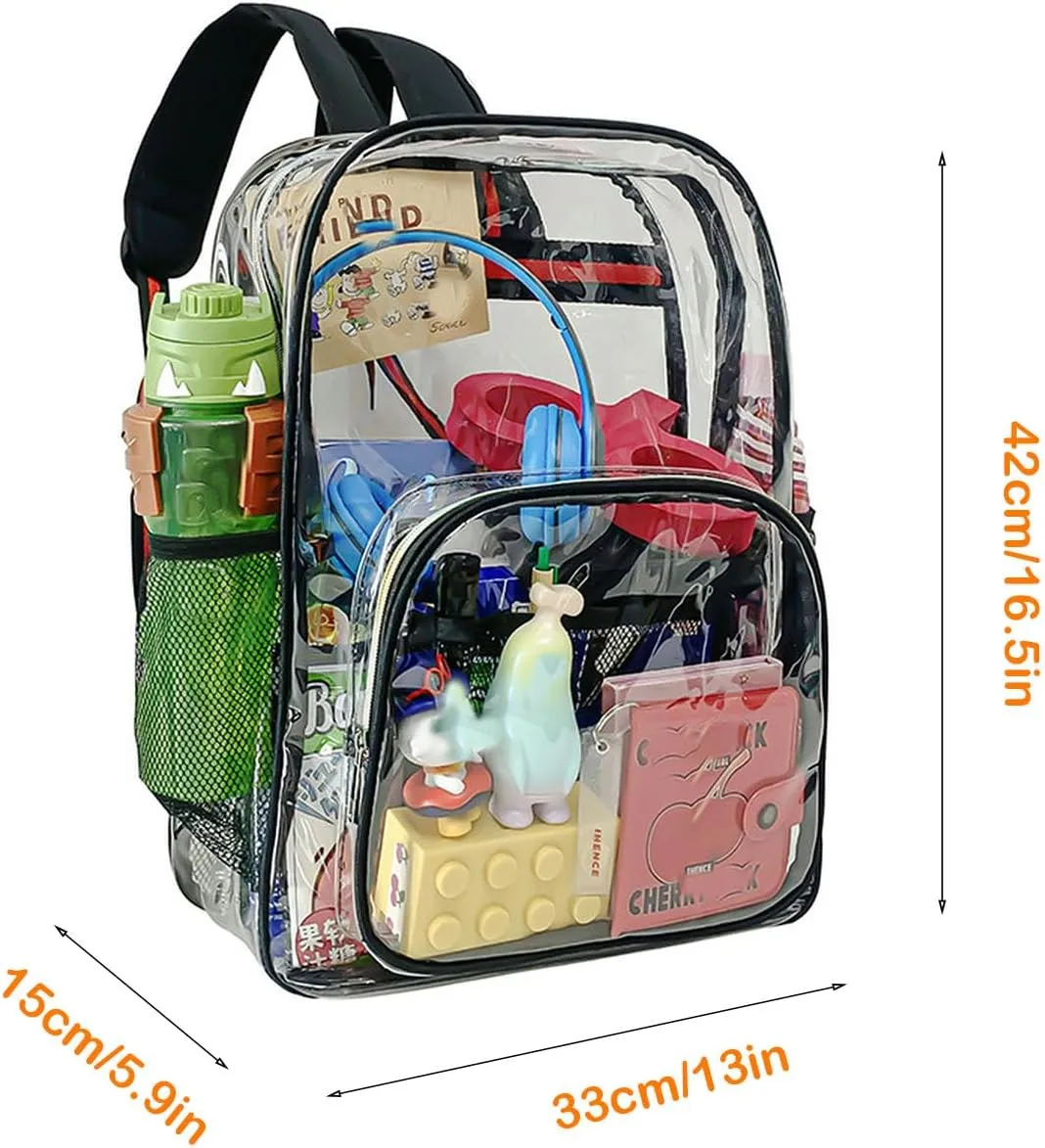 Clear Backpack PVC Shoulder Bag, Heavy Duty Transparent Rucksack See Through Bag for School Sports and Travel, Purple, L