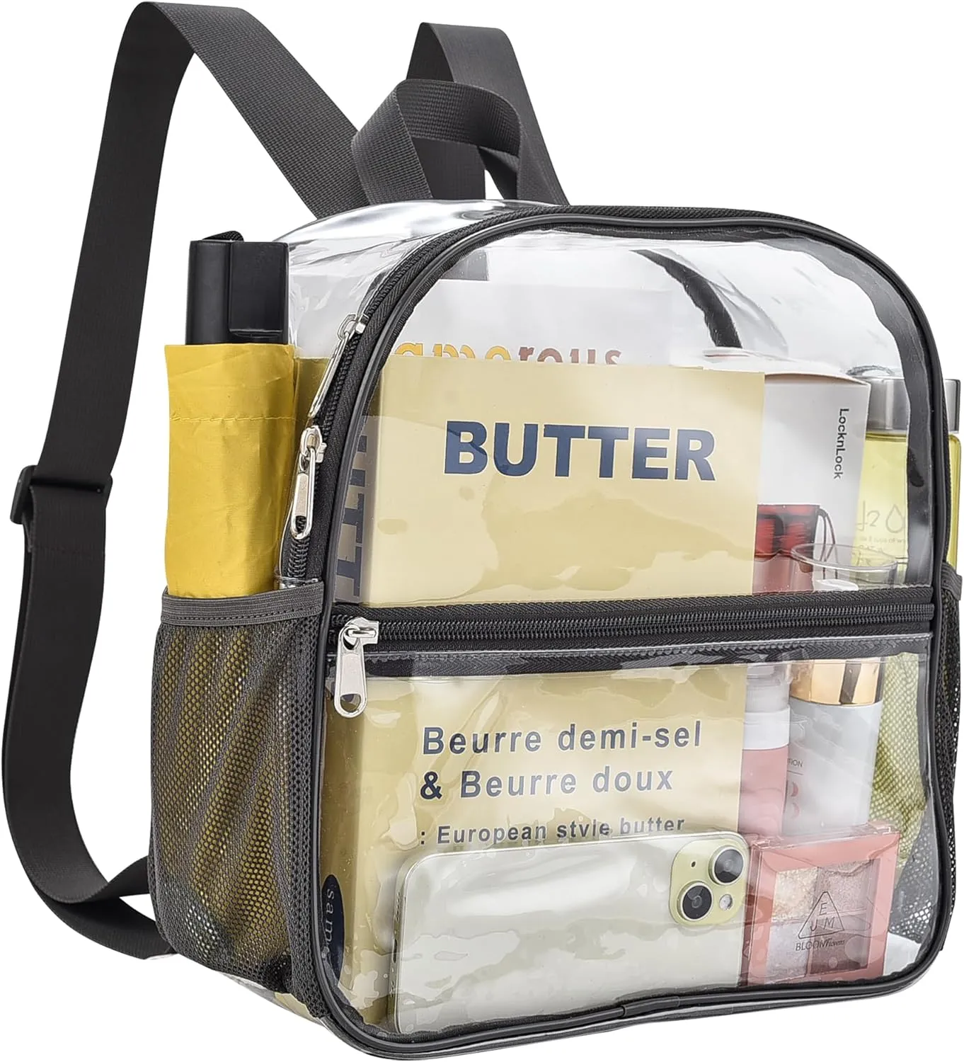 Clear Backpack Stadium Approved 12×12×6 Clear Mini Backpack Small Transparent Backpack for Concert, Beach, Work, Travel & Sporting（Charcoal Gray）