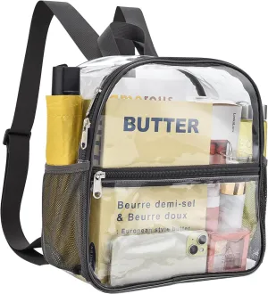 Clear Backpack Stadium Approved 12×12×6 Clear Mini Backpack Small Transparent Backpack for Concert, Beach, Work, Travel & Sporting（Charcoal Gray）