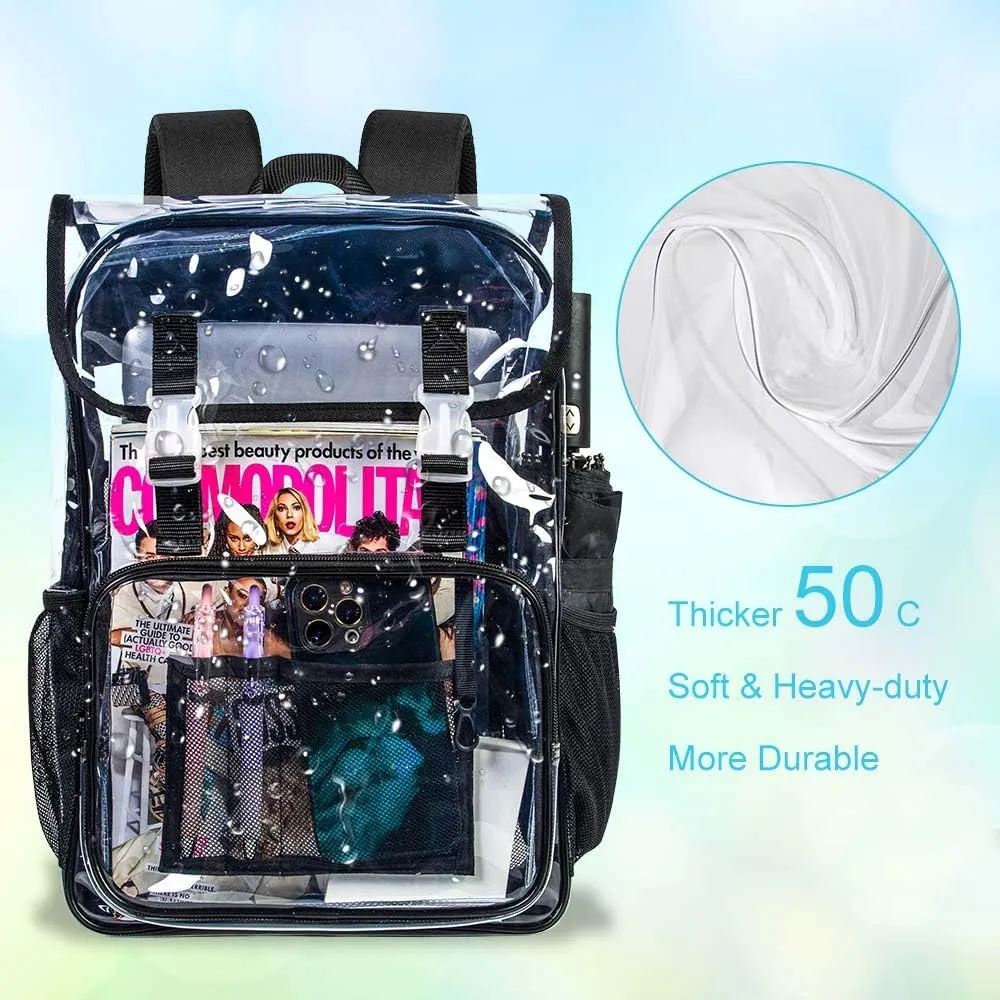 Clear Backpack, Stadium Approved Transparent Bookbag for Girls Boys, Heavy Duty PVC See Through Backpack for Women Men
