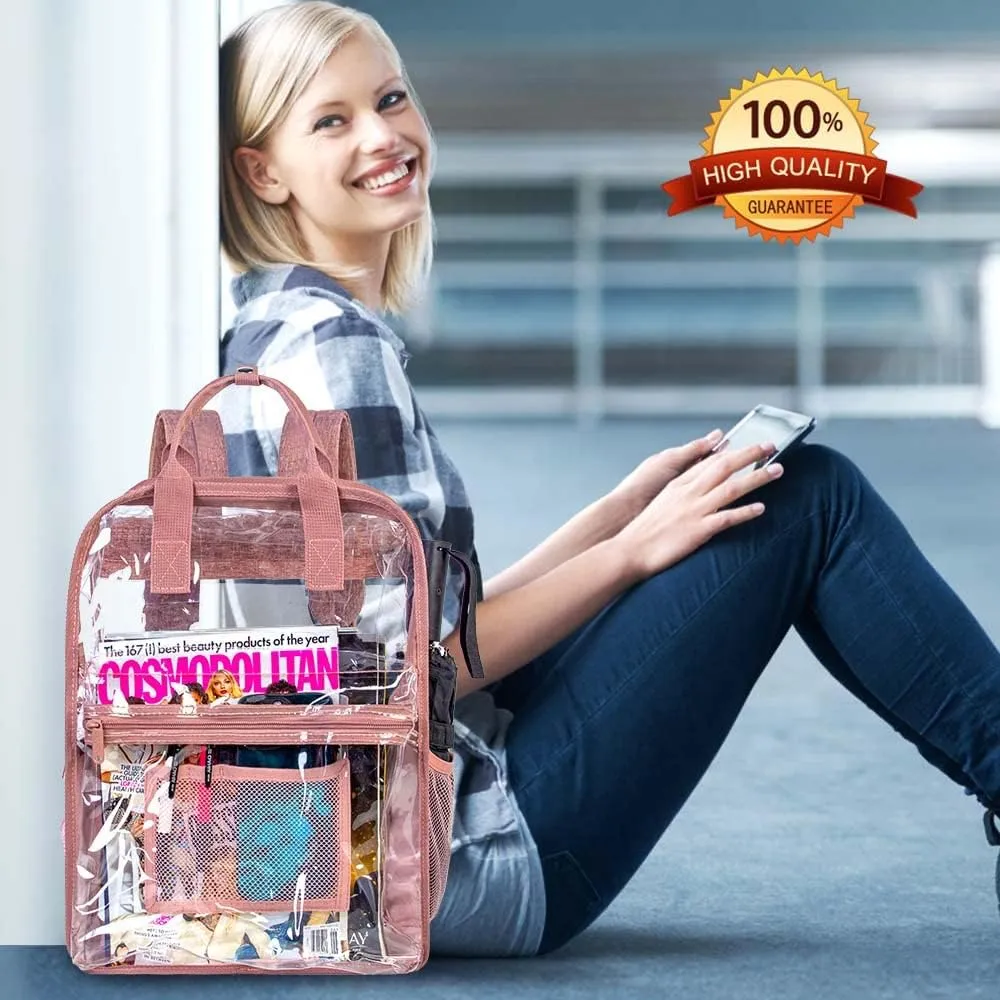 Clear Backpack, Stadium Approved Transparent Bookbag for Girls Boys, Heavy Duty PVC See Through Backpack for Women Men