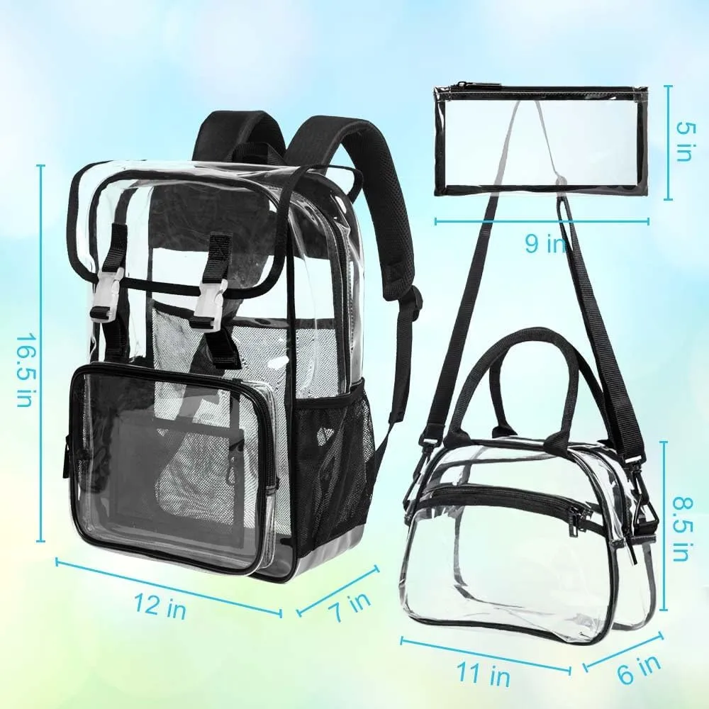Clear Backpack, Stadium Approved Transparent Bookbag for Girls Boys, Heavy Duty PVC See Through Backpack for Women Men