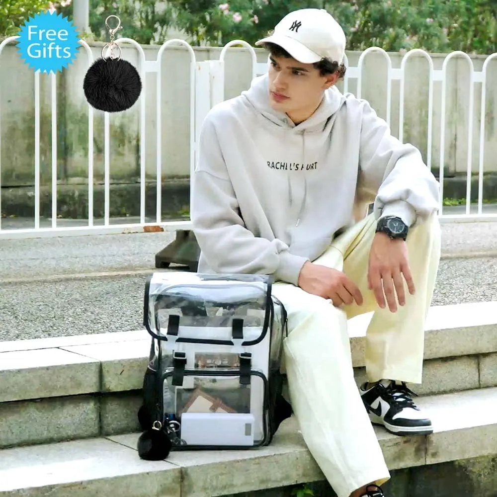 Clear Backpack, Stadium Approved Transparent Bookbag for Girls Boys, Heavy Duty PVC See Through Backpack for Women Men