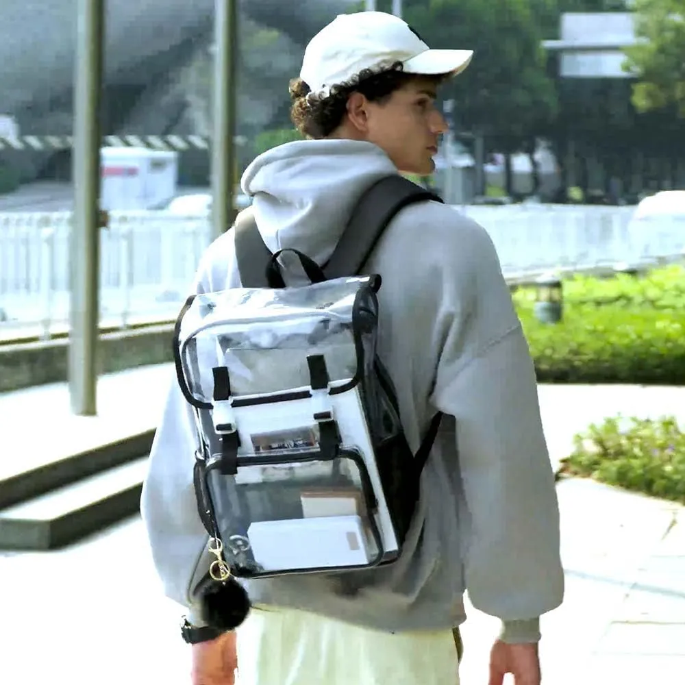 Clear Backpack, Stadium Approved Transparent Bookbag for Girls Boys, Heavy Duty PVC See Through Backpack for Women Men