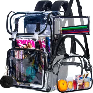 Clear Backpack, Stadium Approved Transparent Bookbag for Girls Boys, Heavy Duty PVC See Through Backpack for Women Men