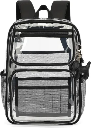 Clear Backpacks for School Girls, Heavy Duty TPU Transparent Bookbags Stadium Events Approved See Through Backpack (Black)
