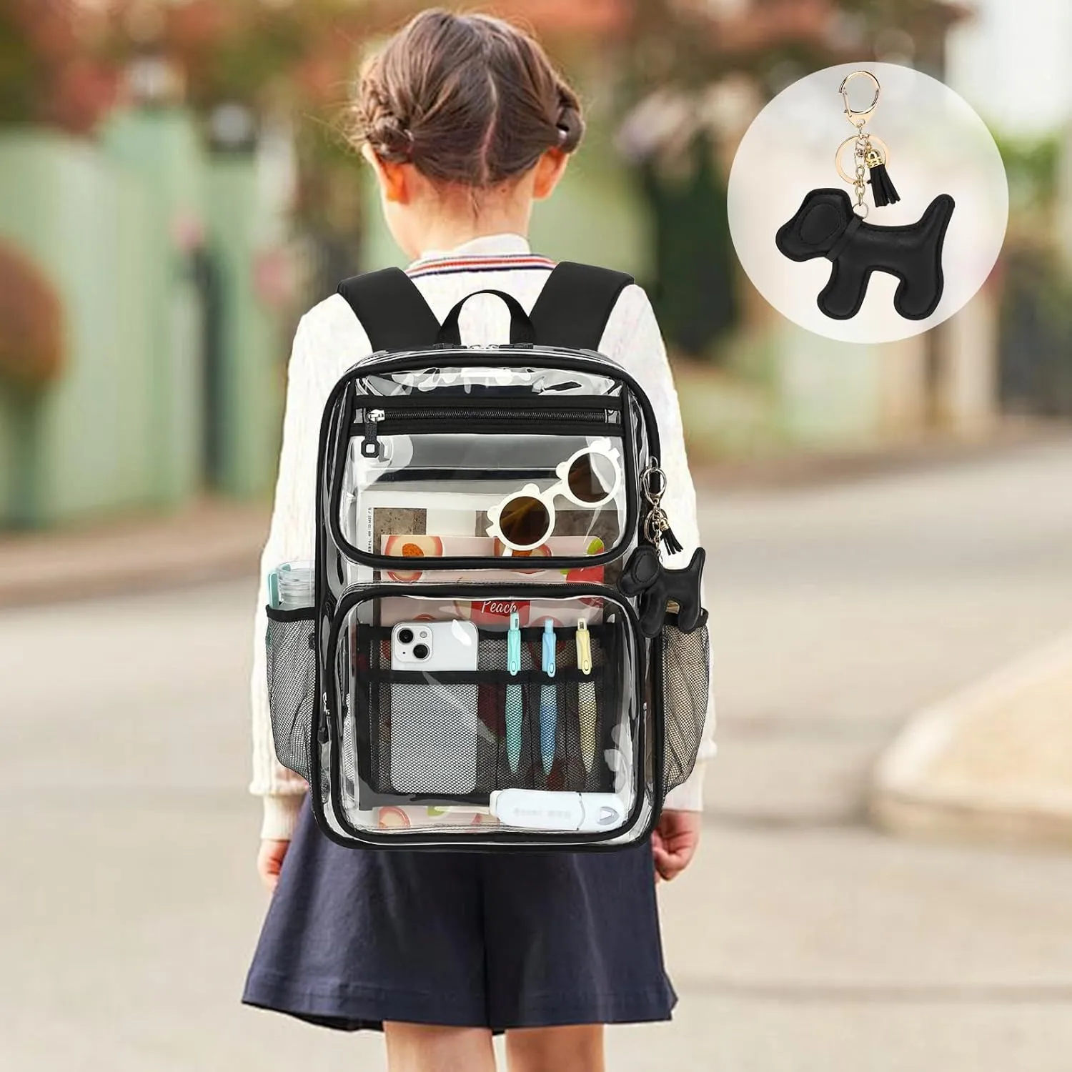 Clear Backpacks for School Girls, Heavy Duty TPU Transparent Bookbags Stadium Events Approved See Through Backpack (Black)