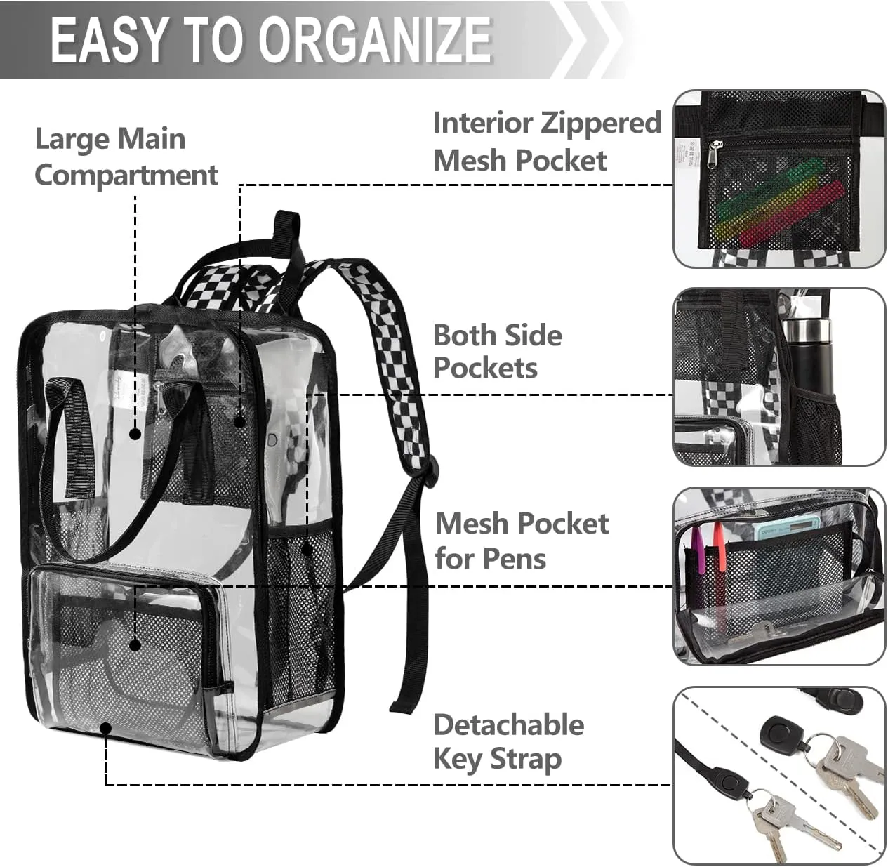 Clear backpack,VASCHY HeavyDuty Transparent See Through School Backpack BookBag