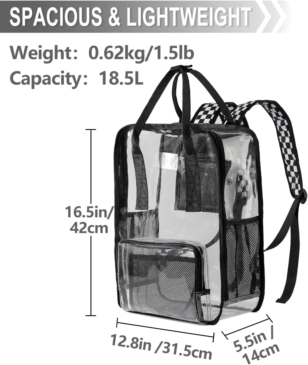 Clear backpack,VASCHY HeavyDuty Transparent See Through School Backpack BookBag