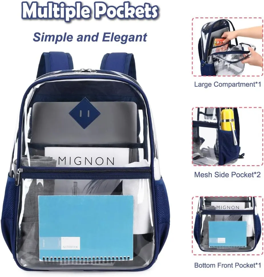 Clear PVC Waterproof Transparent Backpack, Heavy Duty See Through for Girls Boys Women Men - Dark Blue
