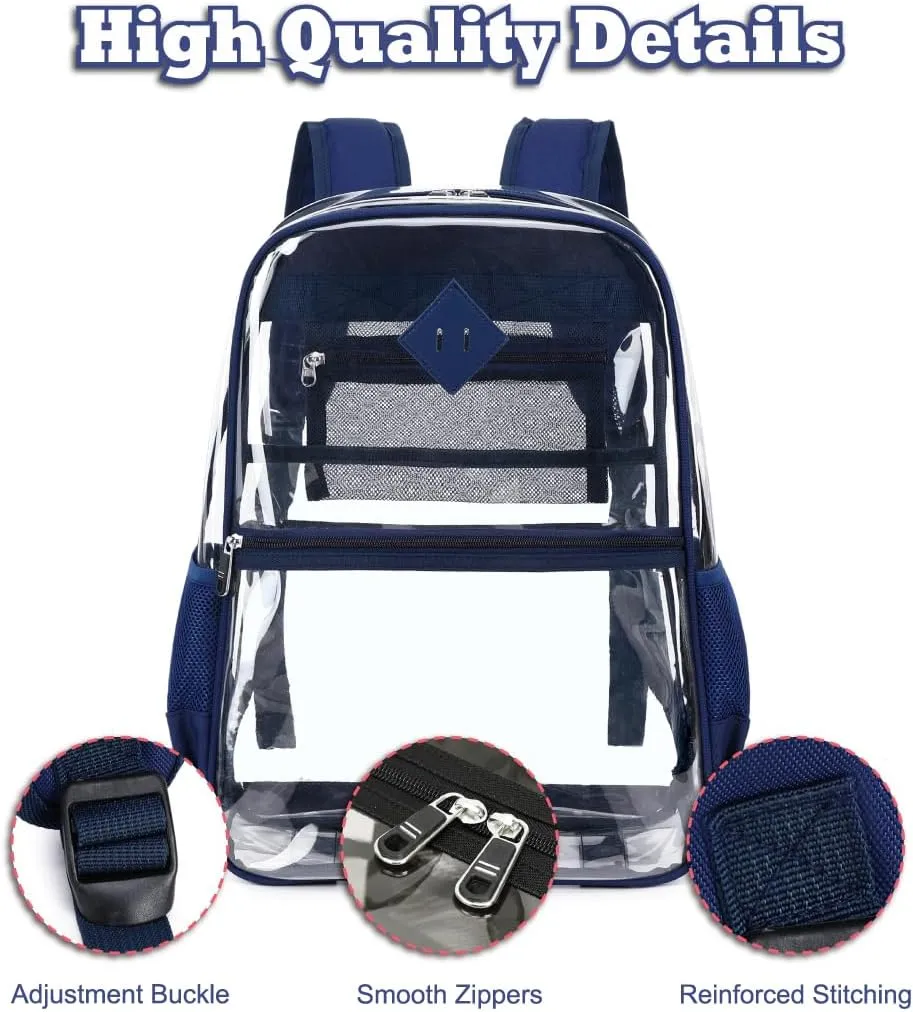 Clear PVC Waterproof Transparent Backpack, Heavy Duty See Through for Girls Boys Women Men - Dark Blue