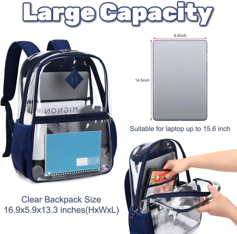Clear PVC Waterproof Transparent Backpack, Heavy Duty See Through for Girls Boys Women Men - Dark Blue