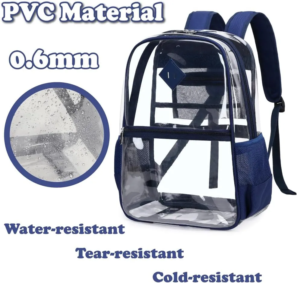 Clear PVC Waterproof Transparent Backpack, Heavy Duty See Through for Girls Boys Women Men - Dark Blue