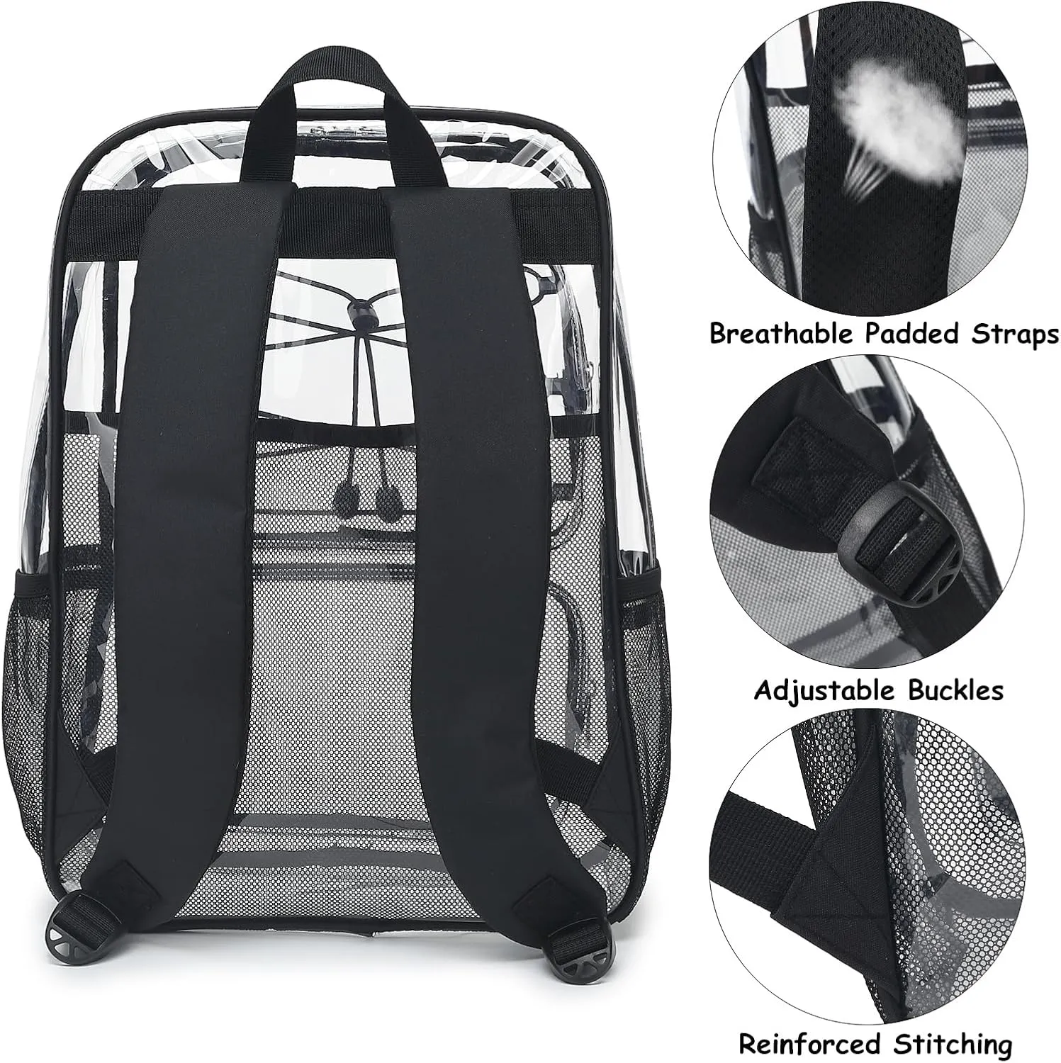 Clear School Backpack for Girls Women, Kids Teens Heavy Duty See Through College Bookbag Transparent School Bag (Black)