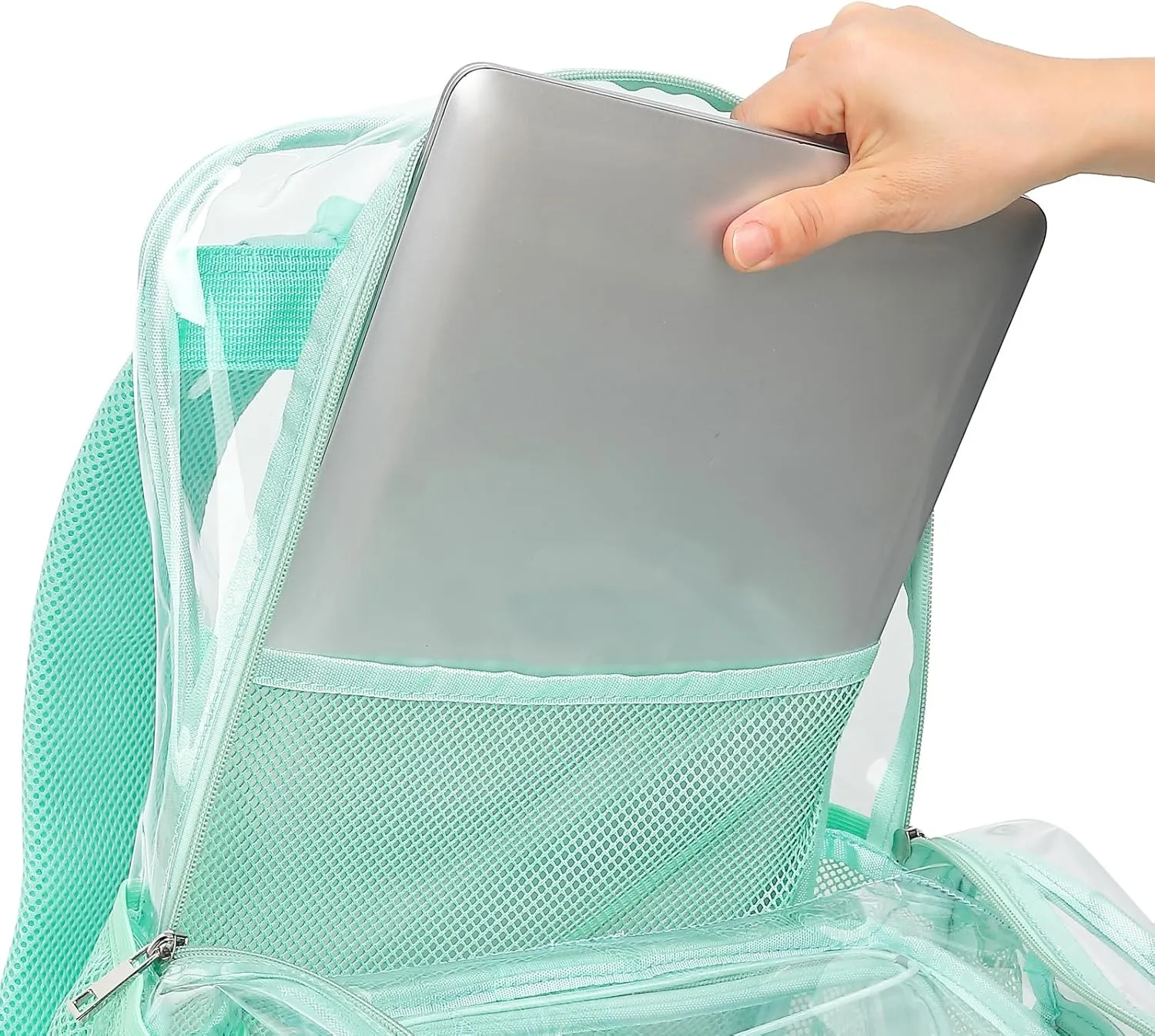 Clear School Backpack for Girls Women, Kids Teens Heavy Duty See Through College Bookbag Transparent School Bag (Mint Green)
