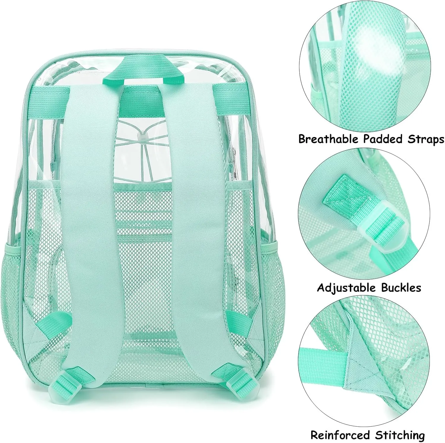 Clear School Backpack for Girls Women, Kids Teens Heavy Duty See Through College Bookbag Transparent School Bag (Mint Green)