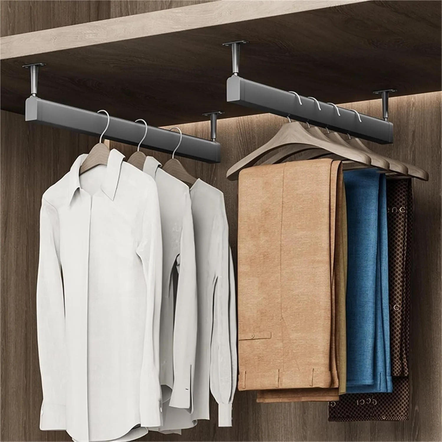 Closet Hanging Rods for Clothing, 5-50 Inch Long Wardrobe Hanger Holder with Top Mounting Bracket, Commercial Home Aluminum Alloy Clothes Pole, Can Be Cut ﻿(5.9in)