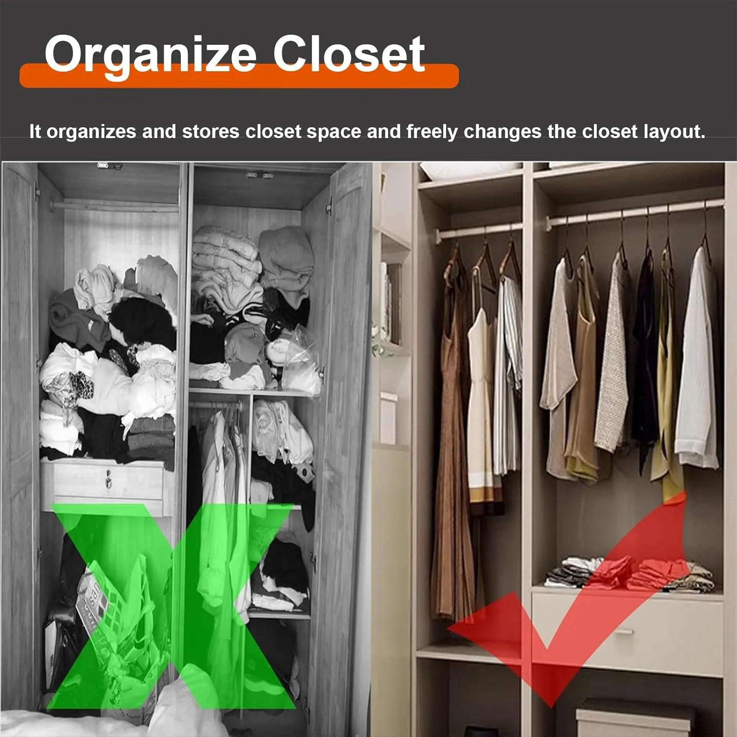 Closet Hanging Rods for Clothing, 5-50 Inch Long Wardrobe Hanger Holder with Top Mounting Bracket, Commercial Home Aluminum Alloy Clothes Pole, Can Be Cut ﻿(5.9in)