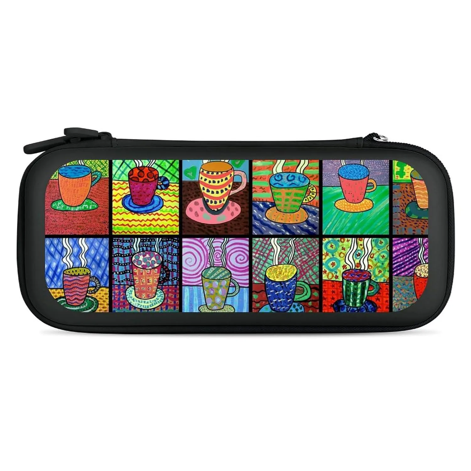 Coffee Cups Tempera Paint Compatible with Switch Carrying Case Hard Travel Game Bag Pouch with 15 Games Accessories Black-Style