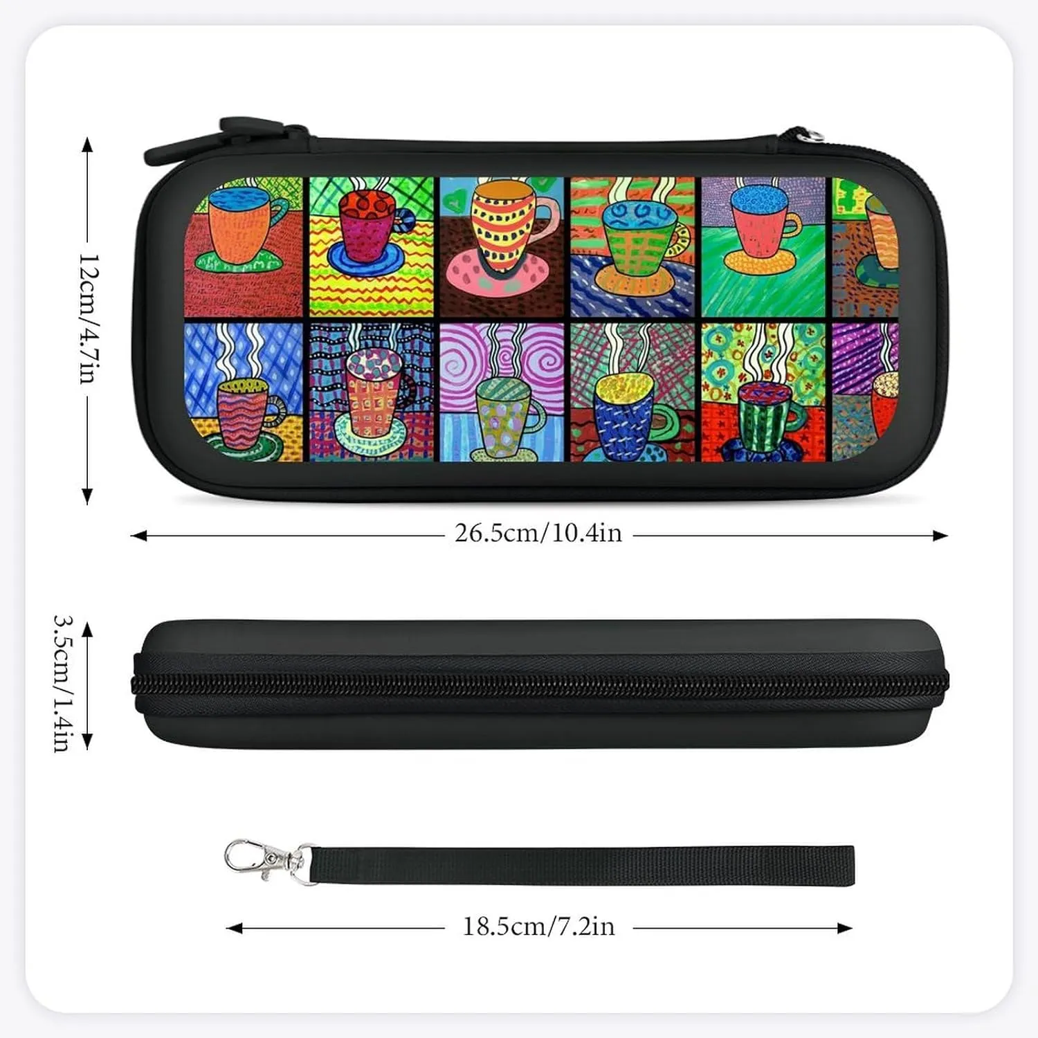 Coffee Cups Tempera Paint Compatible with Switch Carrying Case Hard Travel Game Bag Pouch with 15 Games Accessories Black-Style