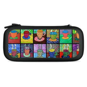 Coffee Cups Tempera Paint Compatible with Switch Carrying Case Hard Travel Game Bag Pouch with 15 Games Accessories Black-Style