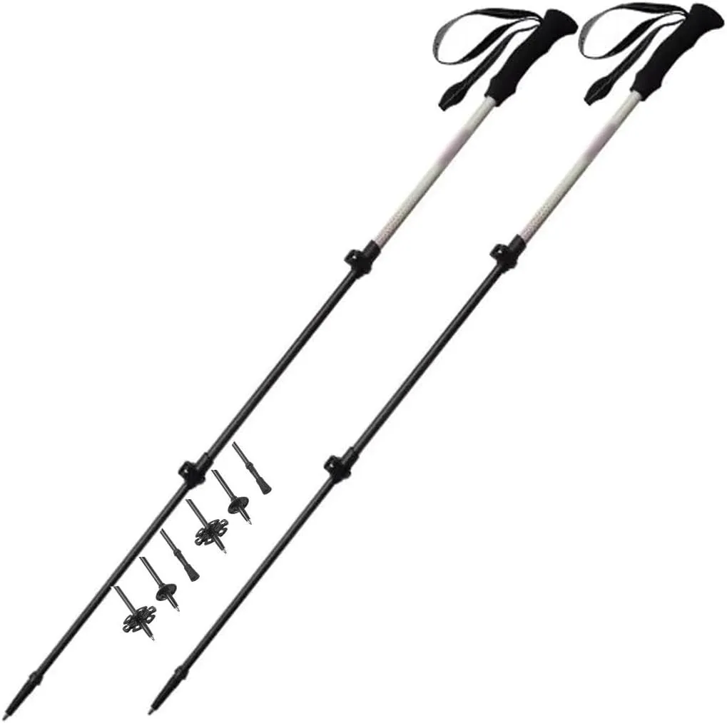 Collapsible Hiking and Trekking Poles, Anti-Shock and Quick Lock System, 3K Carbon Fiber with EVA Grip, 2pc Per Set
