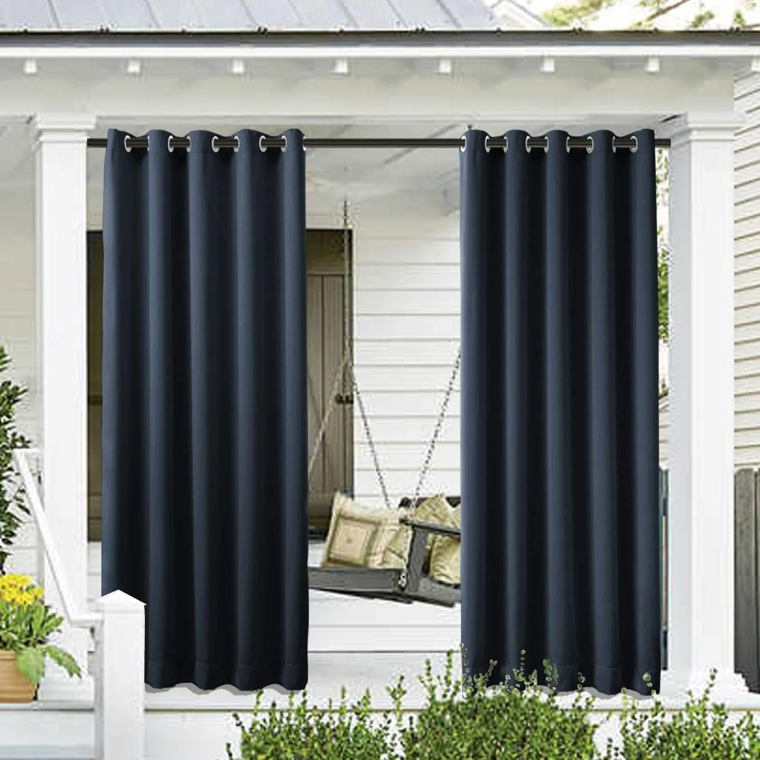 cololeaf Outdoor Curtain for Patio Waterproof Grommet Top Thermal Insulated Blackout Outdoor Curtain Drape, Porch, Gazebo, Pergola, Cabana, Dock, Beach Home - Navy 52W x 84L Inch (1 Panel)
