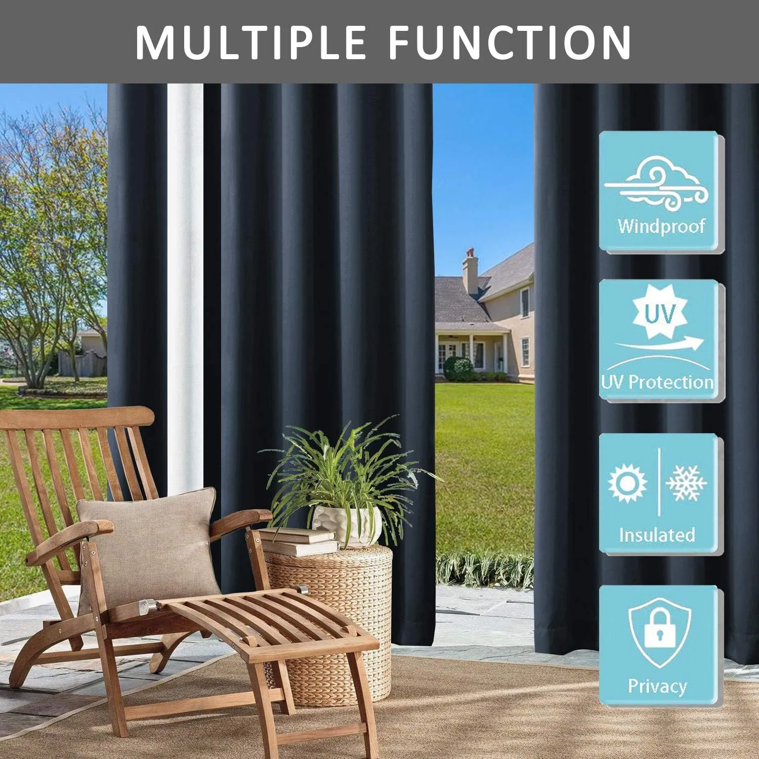 cololeaf Outdoor Curtain for Patio Waterproof Grommet Top Thermal Insulated Blackout Outdoor Curtain Drape, Porch, Gazebo, Pergola, Cabana, Dock, Beach Home - Navy 52W x 84L Inch (1 Panel)