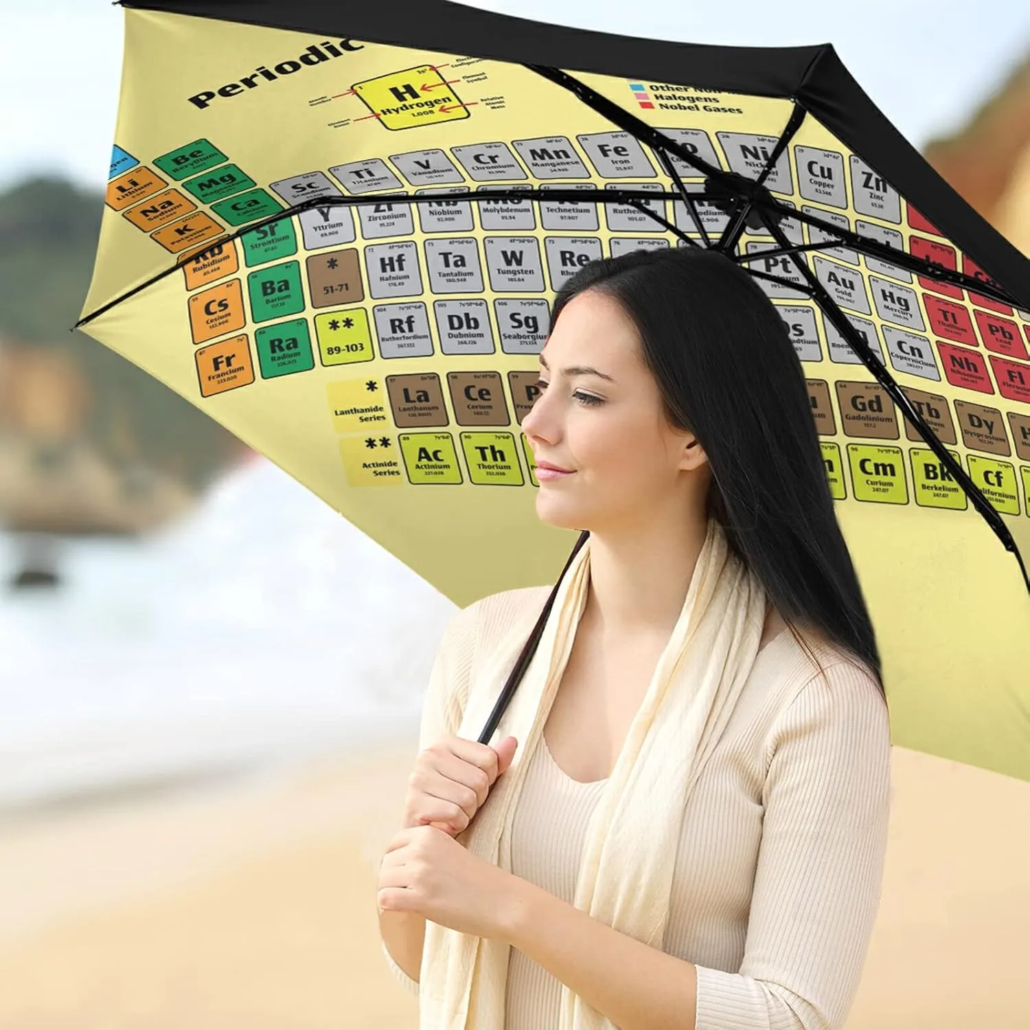 Compact Lightweight Folding Umbrella, Inner Print Sun Parasol with UV Protection, Strong Portable Travel Rain Umbrella