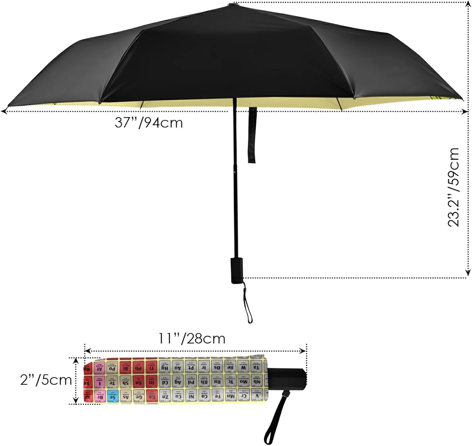 Compact Lightweight Folding Umbrella, Inner Print Sun Parasol with UV Protection, Strong Portable Travel Rain Umbrella