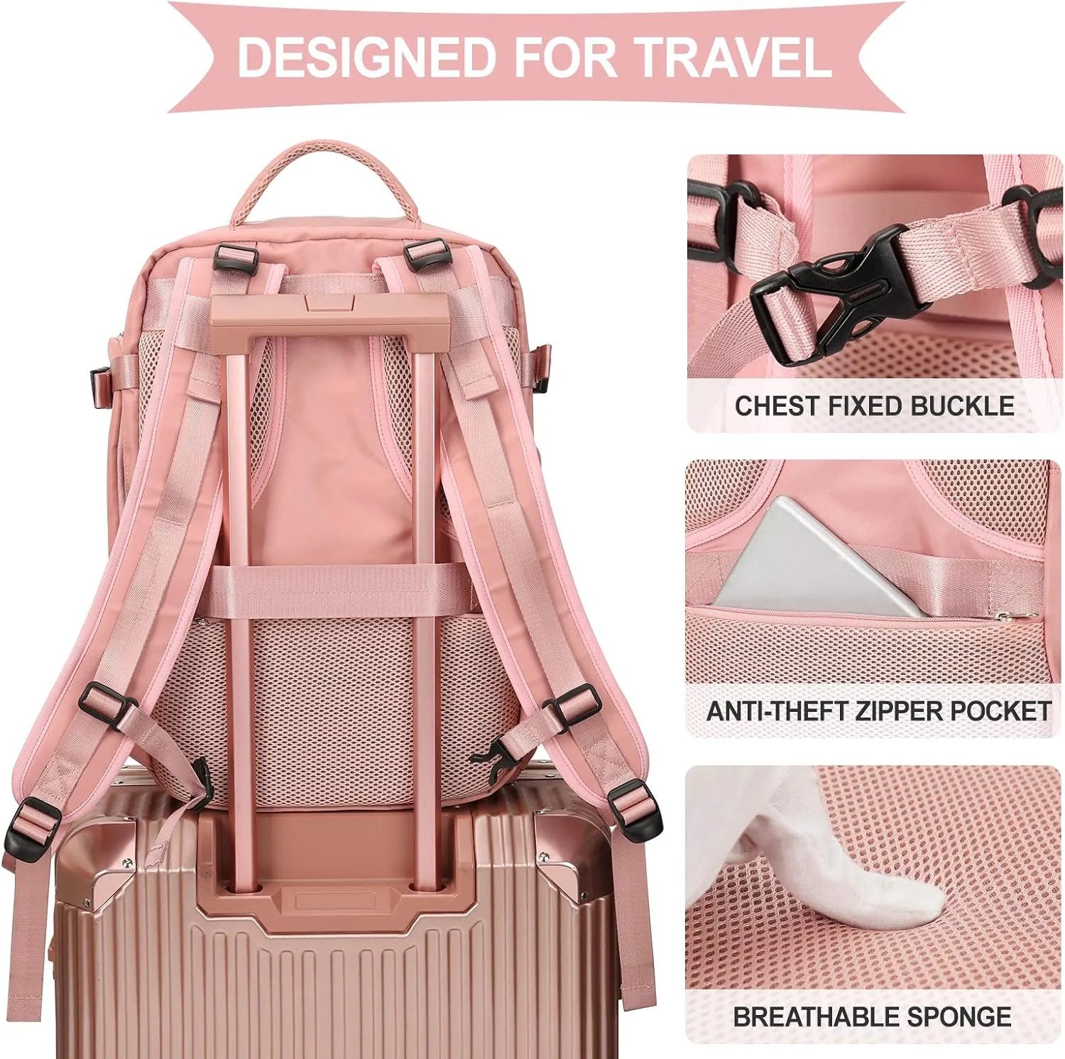 coowoz Large Travel Backpack For Women Men,Carry On Backpack Flight Approved,Hiking Backpack Waterproof Outdoor Sports Rucksack Casual Daypack Fit 15.6 Inch Laptop Shoes Compartment