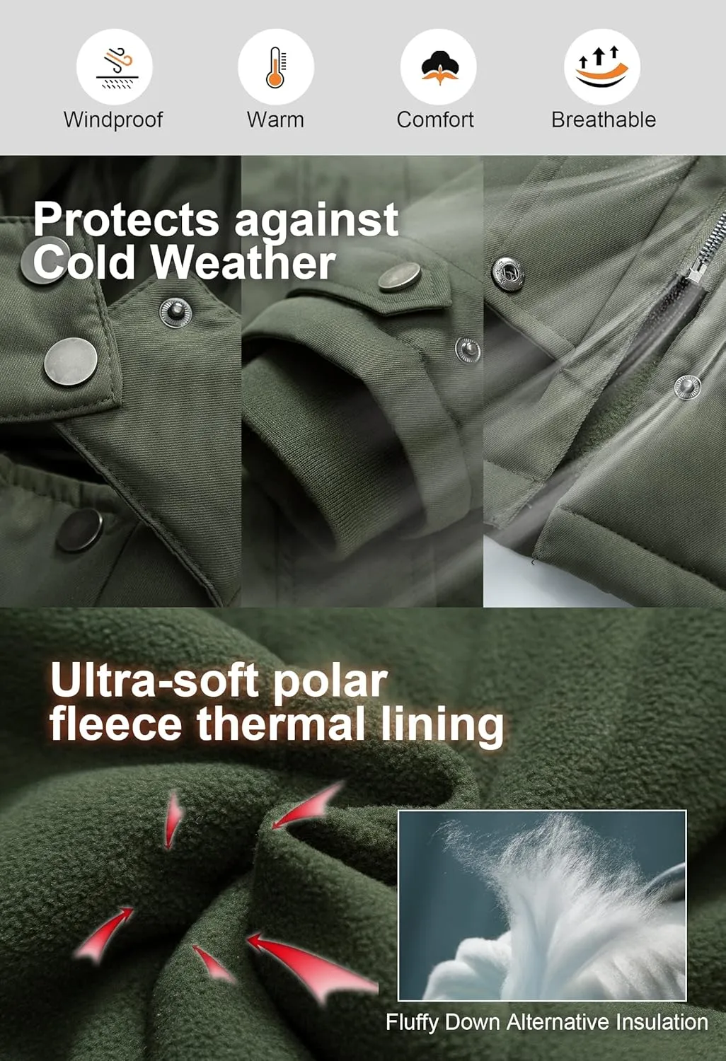 CREATMO US Women's Plus Size Winter Coat Waterproof Long Puffer Jacket Warm Military Thicken Parka with Fur Hood