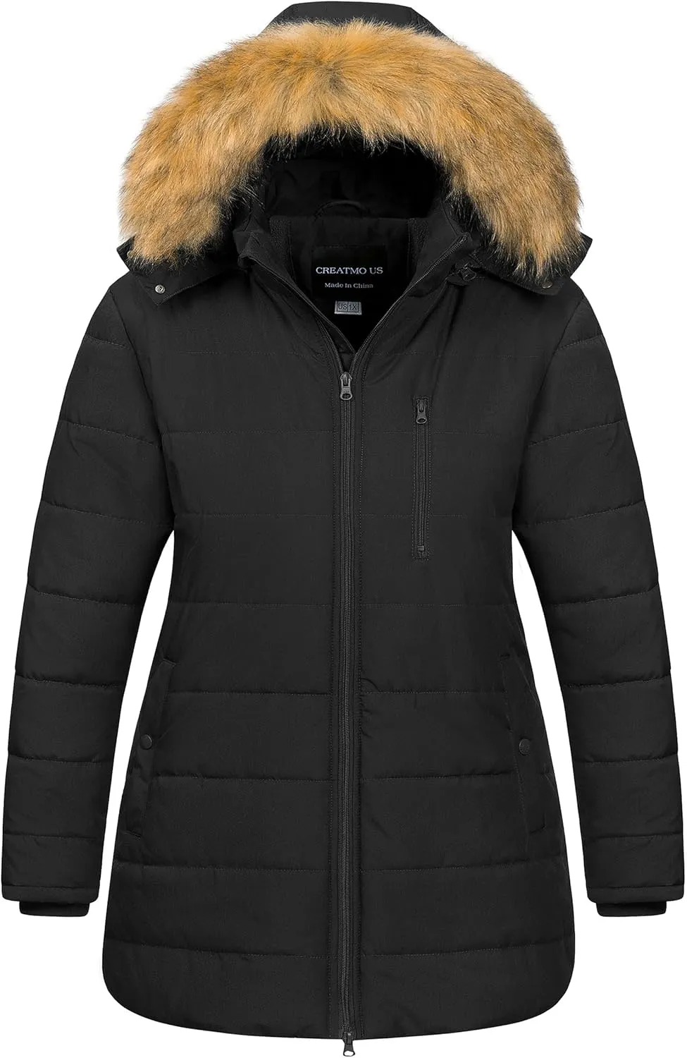 CREATMO US Women's Plus Size Winter Coats Long Puffer Jacket Fleece Lined Parka Removable Fur Hood Available in 1X To 5X