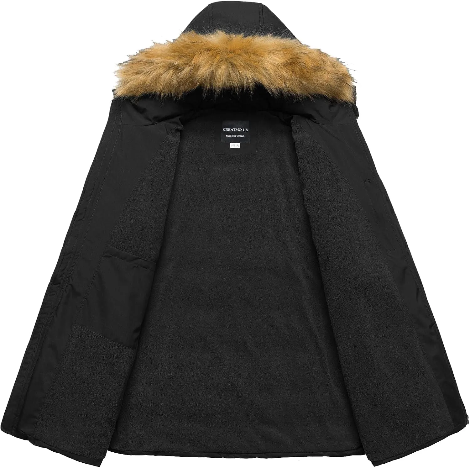 CREATMO US Women's Plus Size Winter Coats Long Puffer Jacket Fleece Lined Parka Removable Fur Hood Available in 1X To 5X