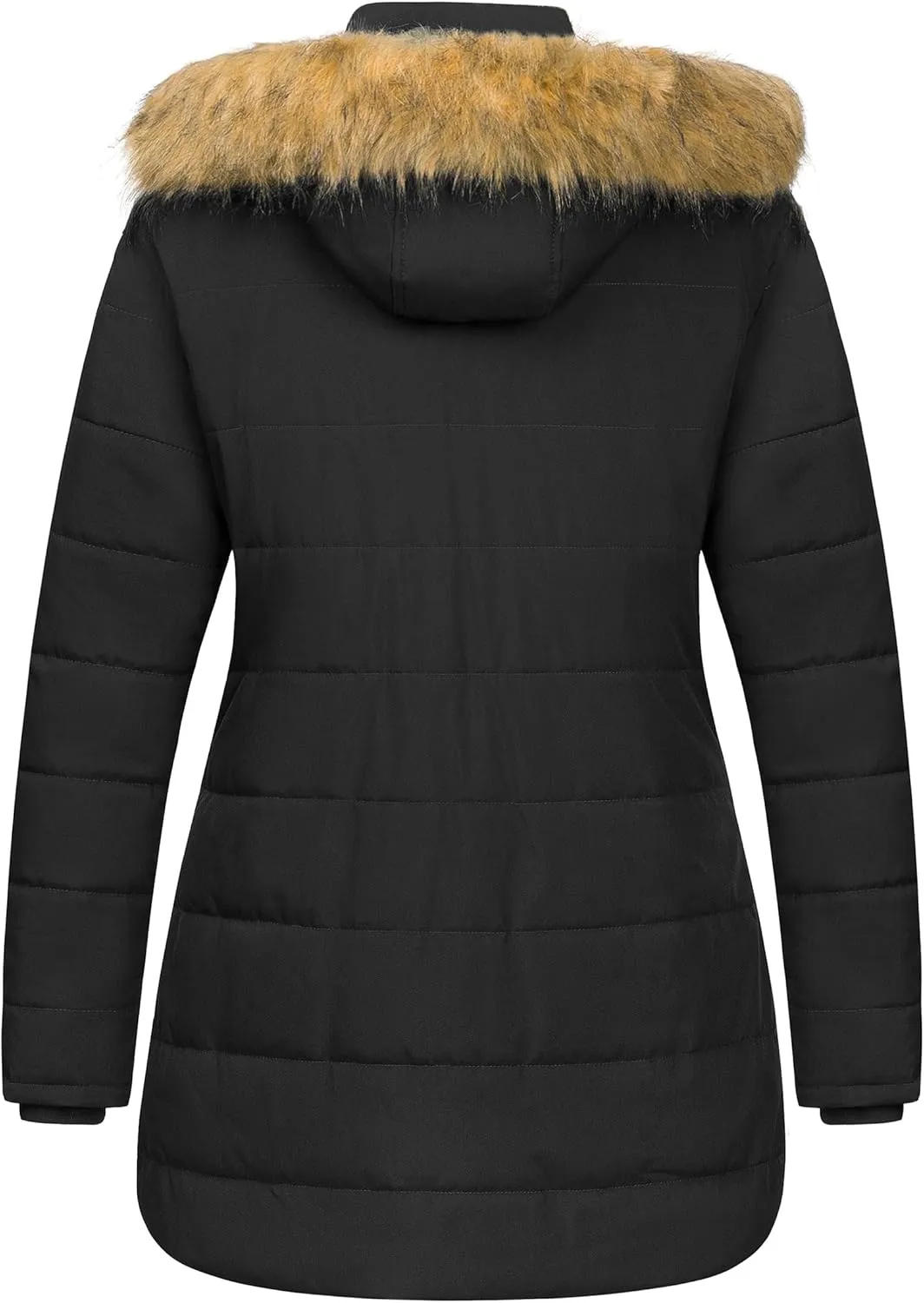 CREATMO US Women's Plus Size Winter Coats Long Puffer Jacket Fleece Lined Parka Removable Fur Hood Available in 1X To 5X